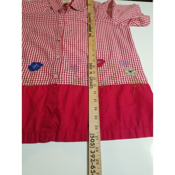 Bobbie Brooks Vintage Faux 2 Piece Red Top Size 14W Embroidered Beads Gingham Tw - Picture 4 of 13